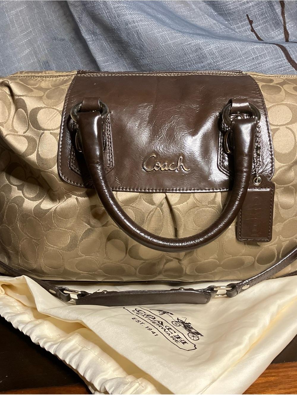 Coach Ashley Signature Khaki Brown Jacquard Satchel Crossbody Bag F15440